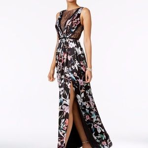 Adrianna Papell Illusion-Bodice Printed Gown Dress